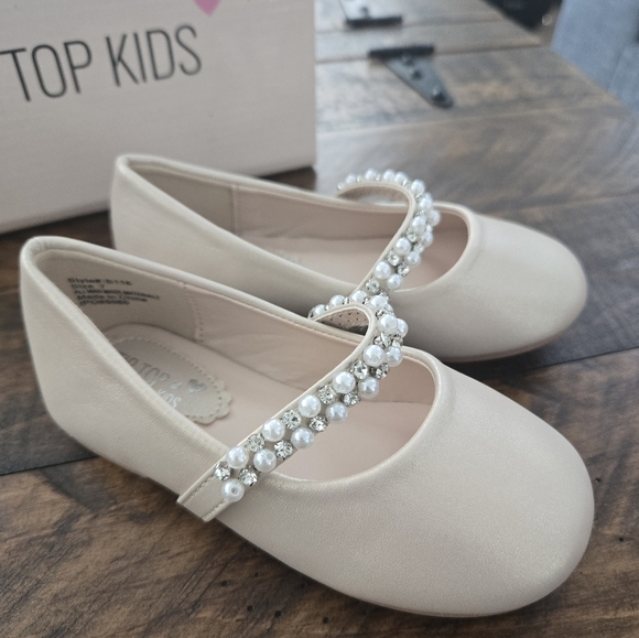 Tip Top Kids Nude Pink Mary Jane's with Pearl and Rhinestone Strap. Style S116. - Picture 3 of 6